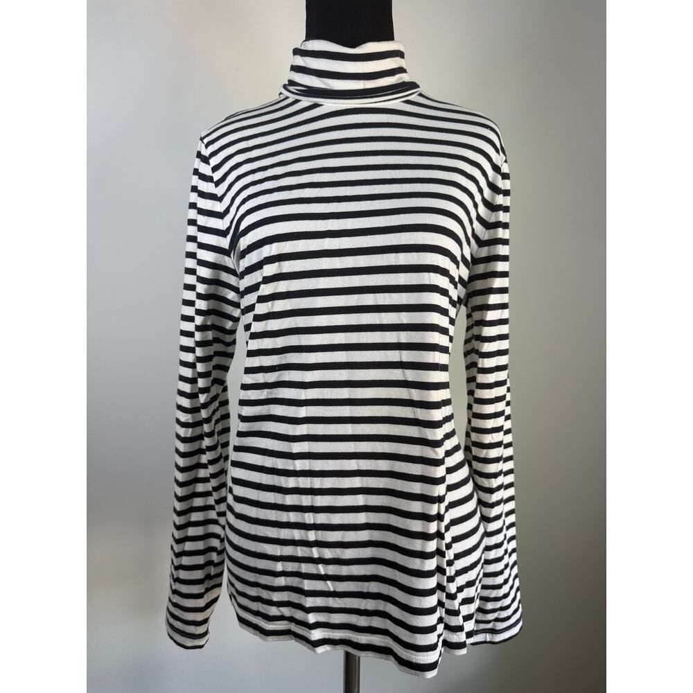 Black White Striped Turtleneck Nautical Sailor Timeless Top Large 14-16